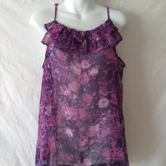 Purple roses sheer tank blouse - Picture 8 of 10